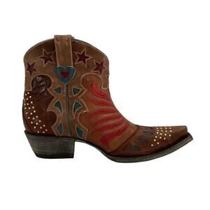 Old Gringo Rare Studded Embroidered Stars Hearts Brown Red Blue Western Boots 7
